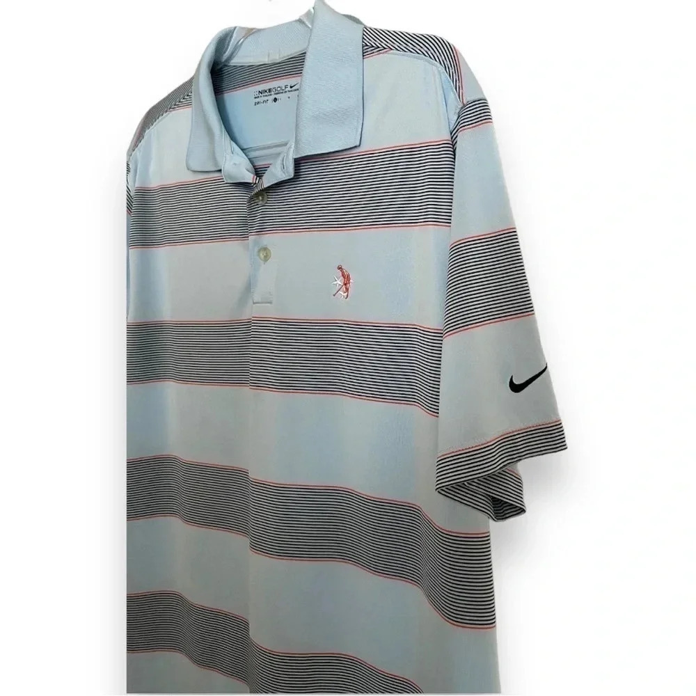 Nike Golf Dri-Fit Men's Blue Striped Short Sleeve Polo Golf Shirt Size Large - Picture 2 of 6
